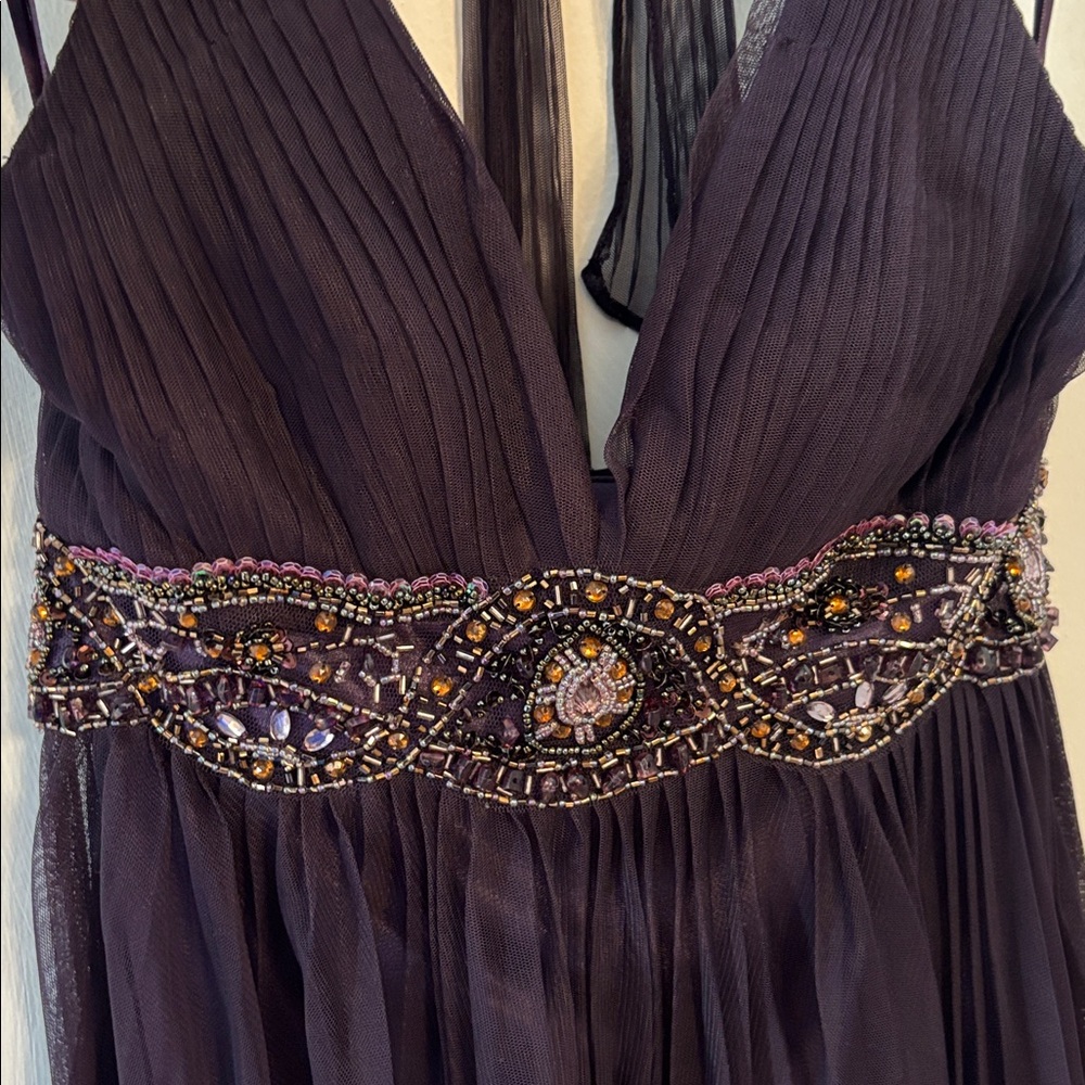 🎀Vintage🎀 Sue Wong Nocturne Beaded Eggplant Purple Evening Halter Dress Size 2